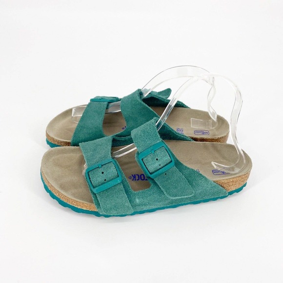 Birkenstock Shoes - Birkenstock Arizona Soft Footbed Suede 40 Teal Green Sandals Buckles